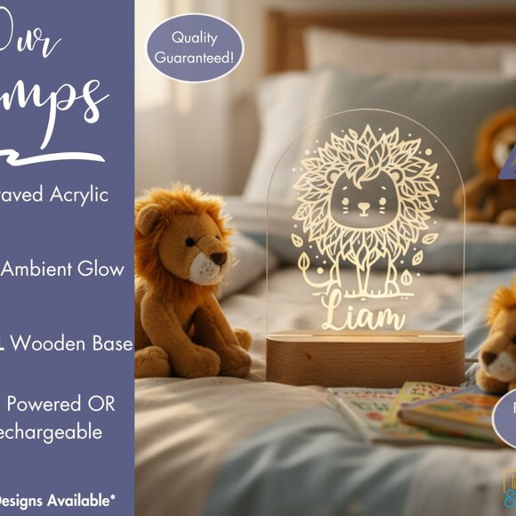 Personalized Lion Night Light – Custom LED Lion Baby Shower Gift - Picture 3 of 8